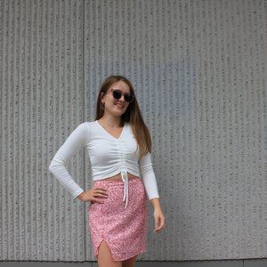 V neck Front Roched White Top